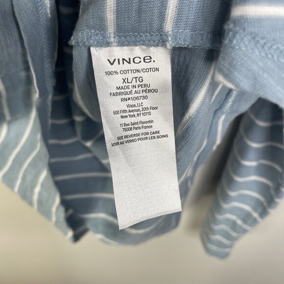 Vince Men's XL T-Shirt Blue Striped Slub Hooded Cotton Long Sleeve Tee BE17 - Picture 5 of 8